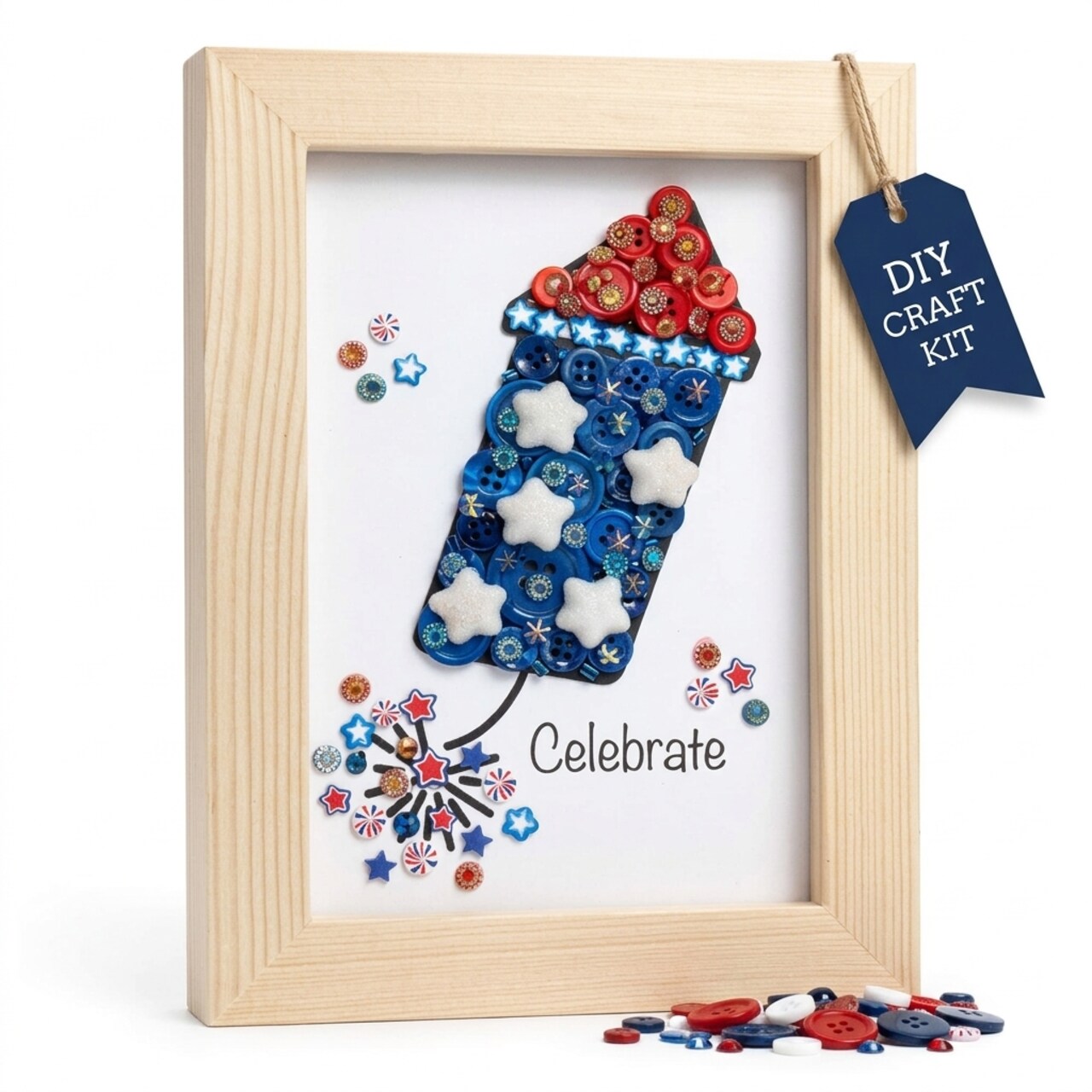 DIY Patriotic Firecracker Frame Kit – 5x7 Button Art Craft Kit